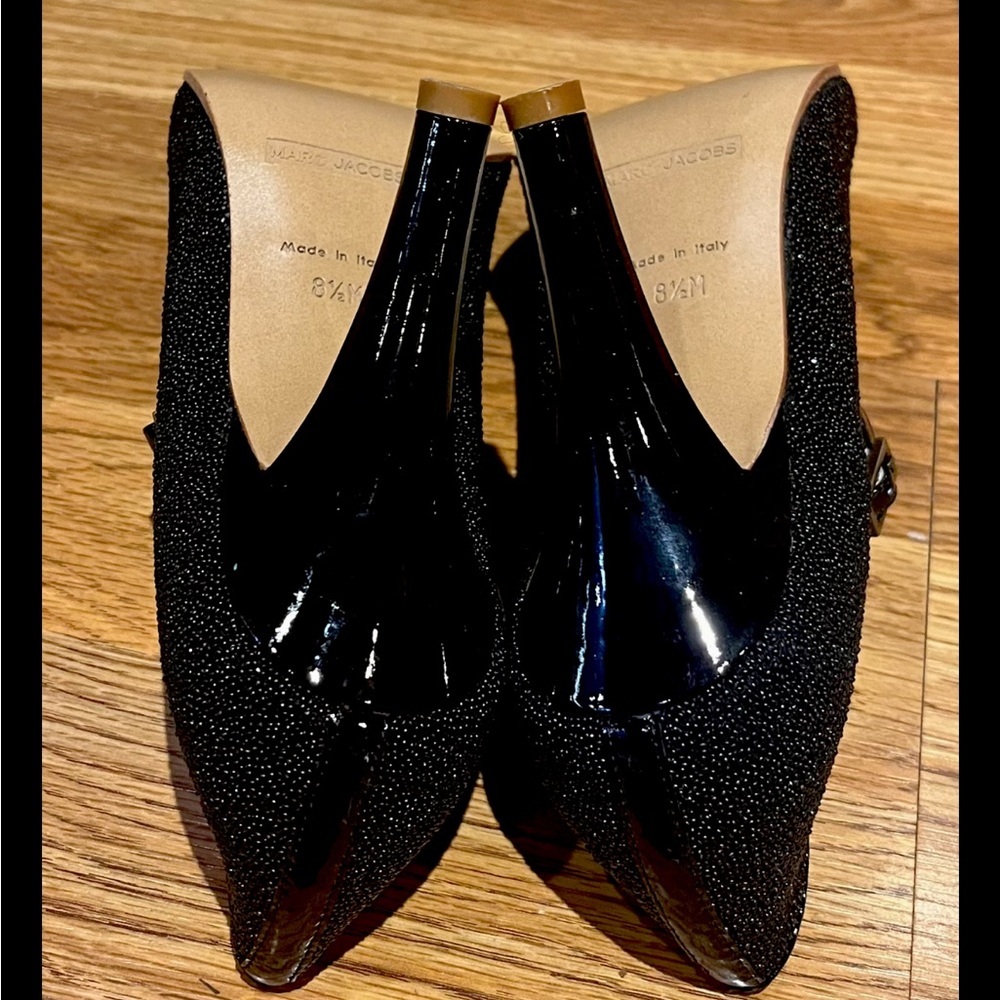 MARC JACOBS Sparkling Black Leather Stiletto Heels Size 8.5M - Picture 6 of 13